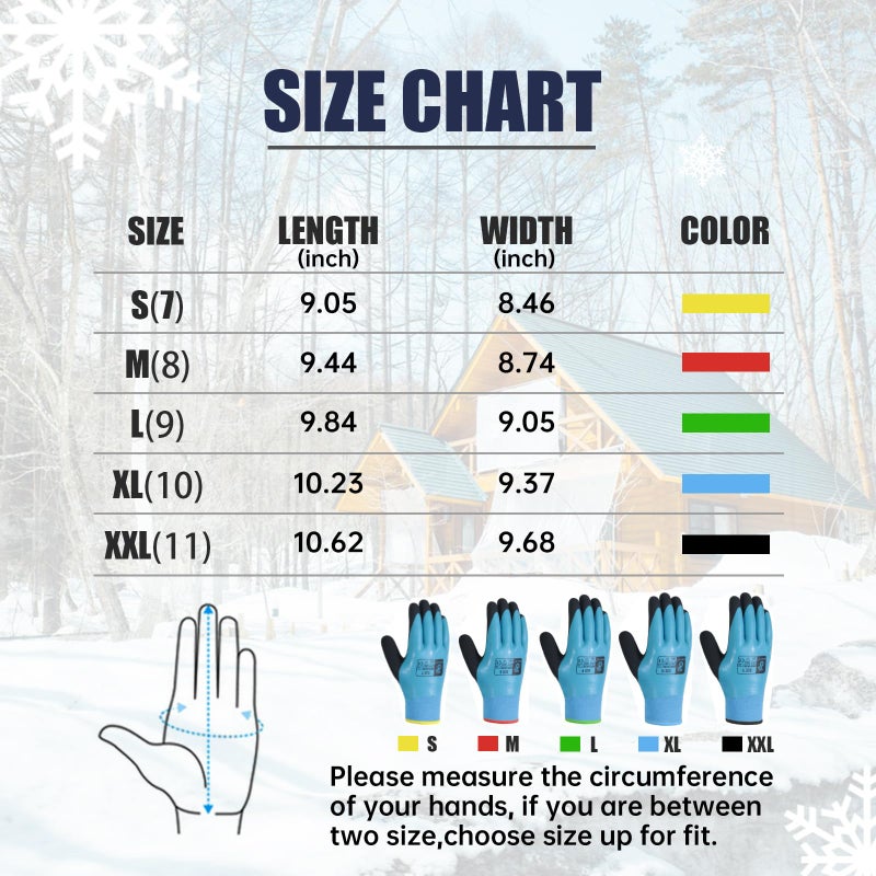 AIGEVTURE Waterproof Winter Work Gloves Men Women,Cold Weather Insulated Work Gloves Thermal Liner Superior Grip Latex Coating Warm for Outdoor (Large-2 pairs, Sky Blue) - Image 2
